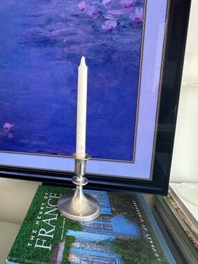 Pewter Candlestick Holder with White Taper Candle